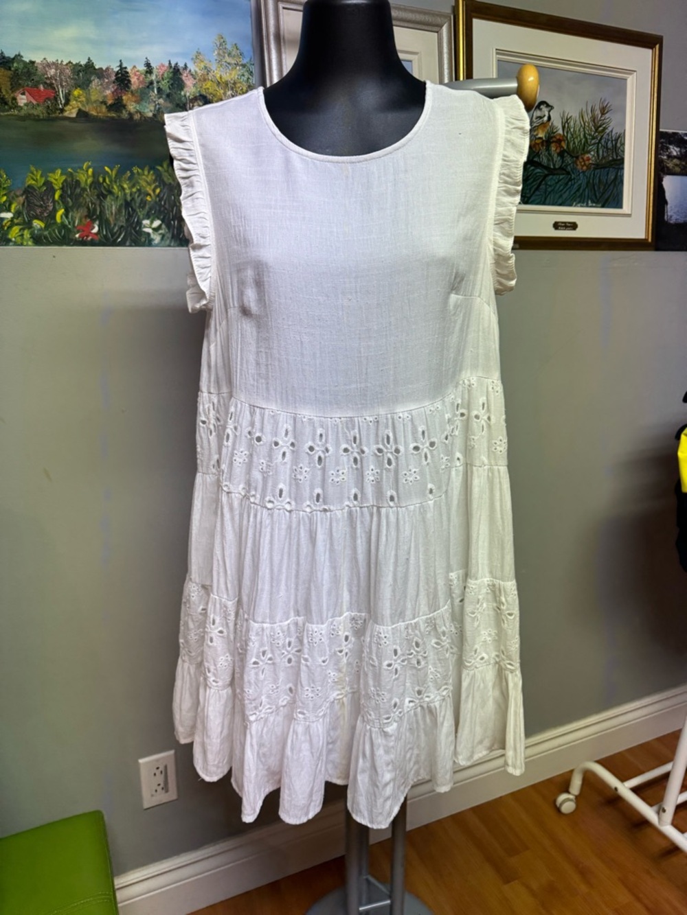 SHEIN White Eyelet Tiered Mini Dress